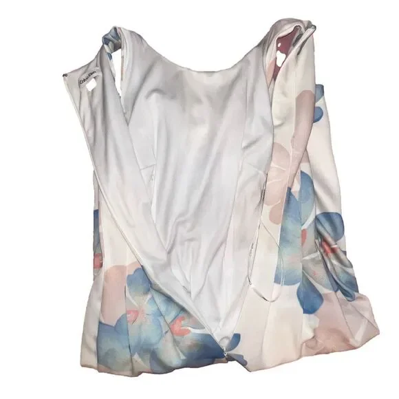 Women's Calvin Klein Floral Dress 2 White Blue - Picture 4 of 4